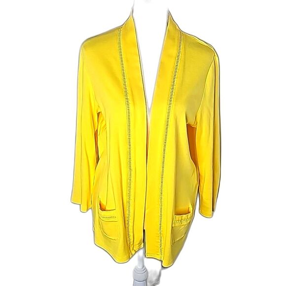 Raffaello Open Cardigan, Yellow with Open Stitch trim/pockets, Size L - Picture 1 of 7